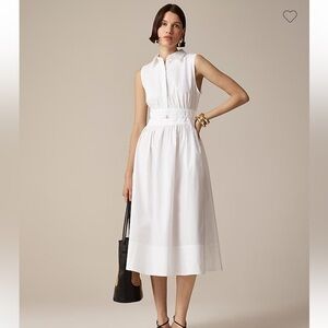 J.Crew Fitted-waist shirtdress in cotton poplin white size 2 midi swingy skirt